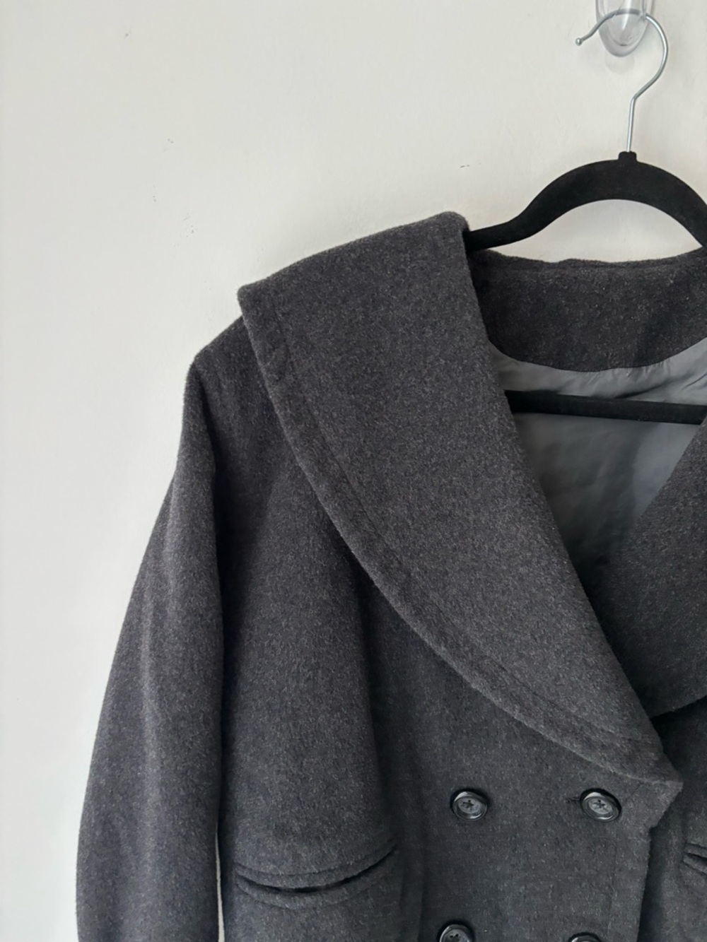 Cropped Wool Jacket Double Breasted | Charcoal Minimalist Chic Blazer - Picture 4 of 10